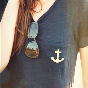 J Crew Navy Blue Collector Tee Gold Anchor Small